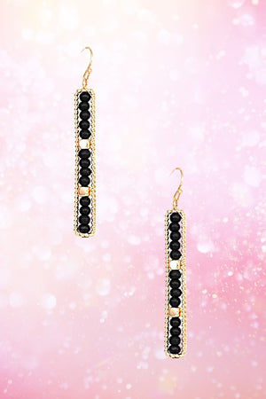 ALIGNED WOOD BEAD BAR EARRING