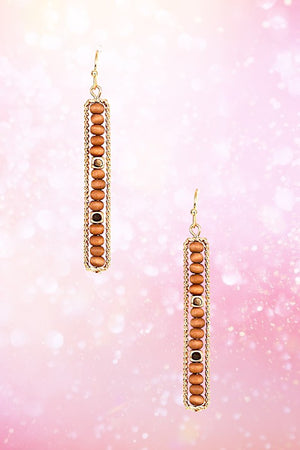 ALIGNED WOOD BEAD BAR EARRING