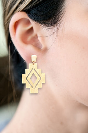 TRIBAL CUT OUT WOOD DANGLE EARRING