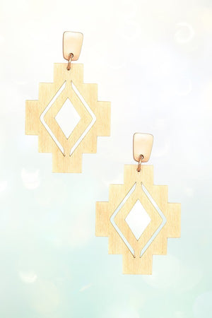 TRIBAL CUT OUT WOOD DANGLE EARRING