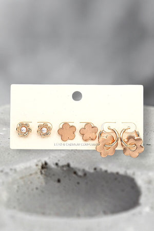 FLORAL MIX STUD MINI HOOP EARRING SET