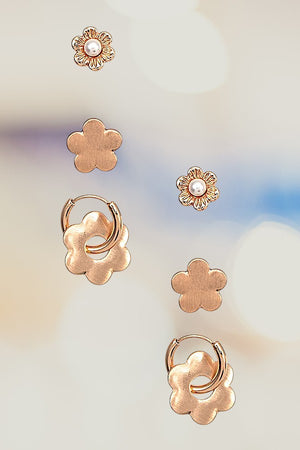 FLORAL MIX STUD MINI HOOP EARRING SET