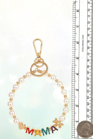 MAMA CHARM PEARL BEAD BRACELET KEYCHAIN