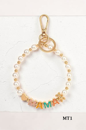MAMA CHARM PEARL BEAD BRACELET KEYCHAIN
