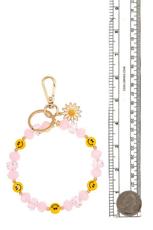 Faceted Glass Bead Smiley Bead Bracelet Keychain