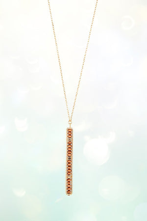 ALIGNED AND FRAMED WOOD BEAD BAR PENDANT LONG NECKLACE