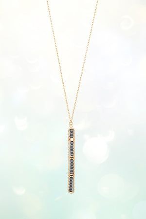 ALIGNED AND FRAMED WOOD BEAD BAR PENDANT LONG NECKLACE