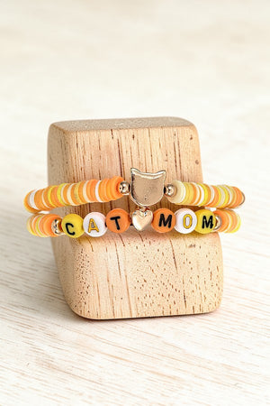 CAT MOM DISC BEADED STRETCH BRACELET SET