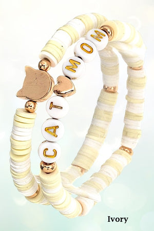 CAT MOM DISC BEADED STRETCH BRACELET SET