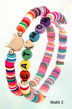 CAT MOM DISC BEADED STRETCH BRACELET SET