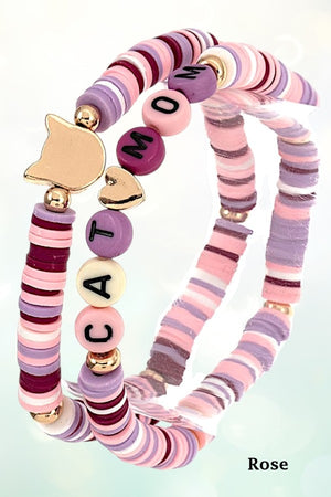 CAT MOM DISC BEADED STRETCH BRACELET SET