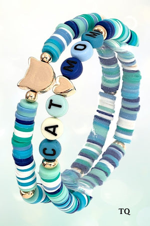 CAT MOM DISC BEADED STRETCH BRACELET SET