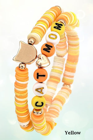 CAT MOM DISC BEADED STRETCH BRACELET SET