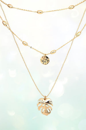 BEAD STATION LEAF PENDANT LAYERED NECKLACE SET