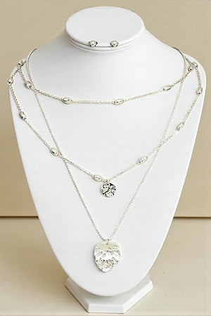 BEAD STATION LEAF PENDANT LAYERED NECKLACE SET