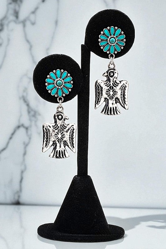 ETCHED BIRD FLORAL GEM LINK DANGLE EARRING