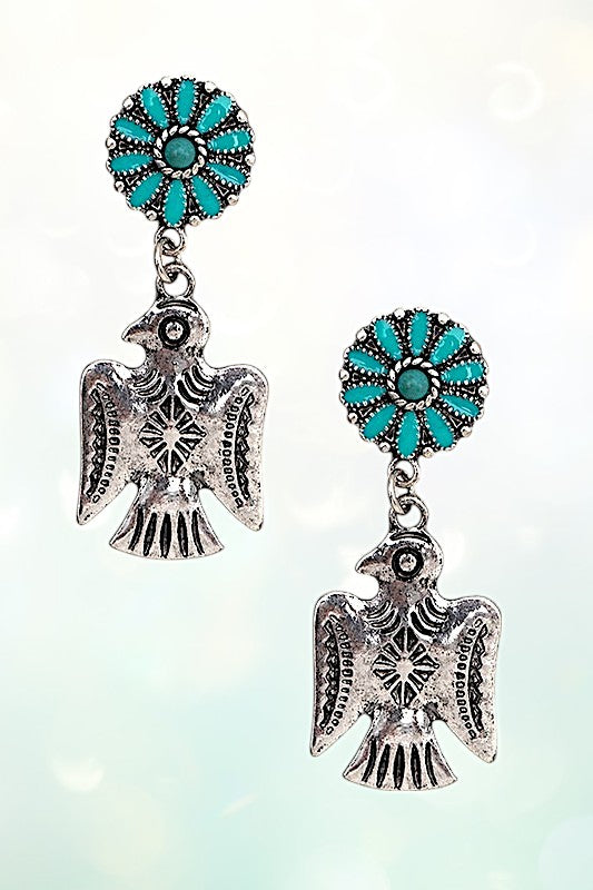 ETCHED BIRD FLORAL GEM LINK DANGLE EARRING