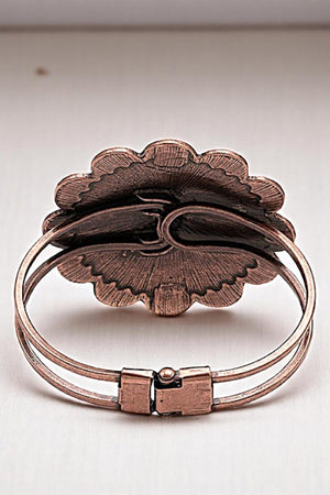 ROUND FLORAL GEM ACCENT HINGE BANGLE BRACELET