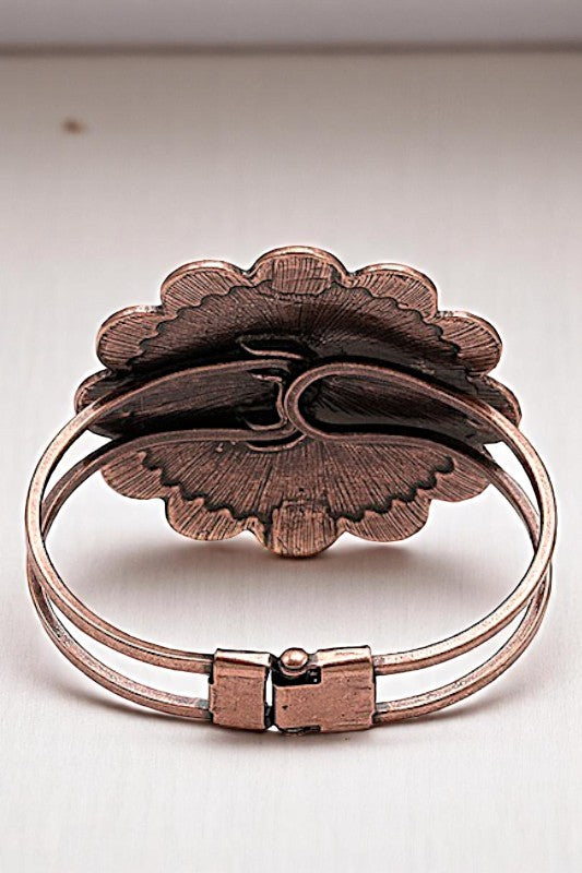 ROUND FLORAL GEM ACCENT HINGE BANGLE BRACELET