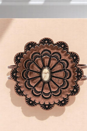 ROUND FLORAL GEM ACCENT HINGE BANGLE BRACELET