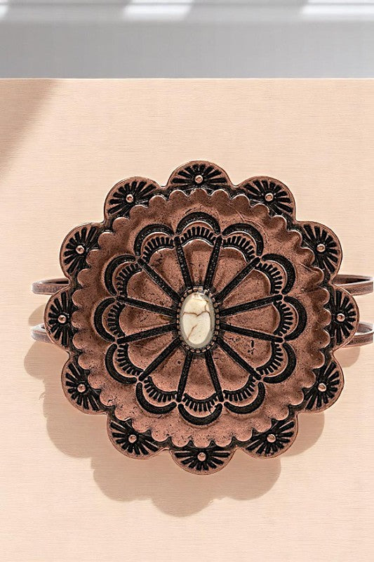 ROUND FLORAL GEM ACCENT HINGE BANGLE BRACELET