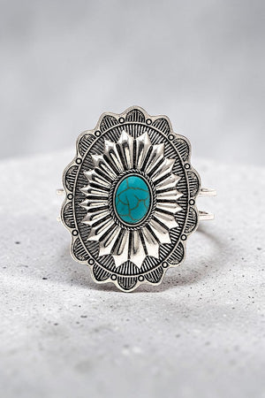 WESTERN GEMSTONE CENTER ETCHED CONCHO HINGE BANGLE BRACELET