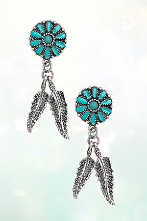 FLORAL TQ GEM LEAF LINK DANGLE EARRING