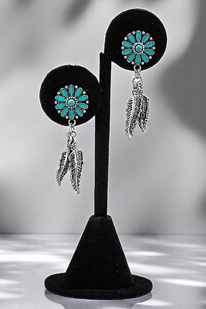 FLORAL TQ GEM LEAF LINK DANGLE EARRING