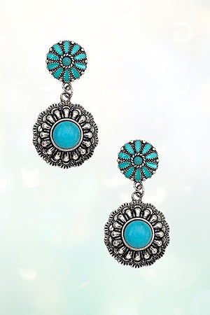 DOUBLE LINK FLORAL TQ GEM DANGLE EARRING