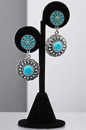 DOUBLE LINK FLORAL TQ GEM DANGLE EARRING