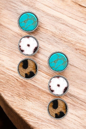 ROUND MIX FRAMED POST EARRING SET