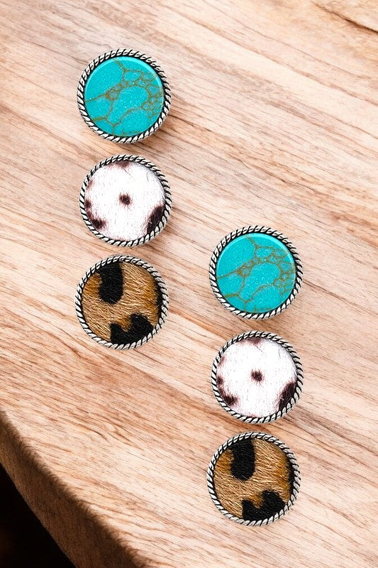 ROUND MIX FRAMED POST EARRING SET