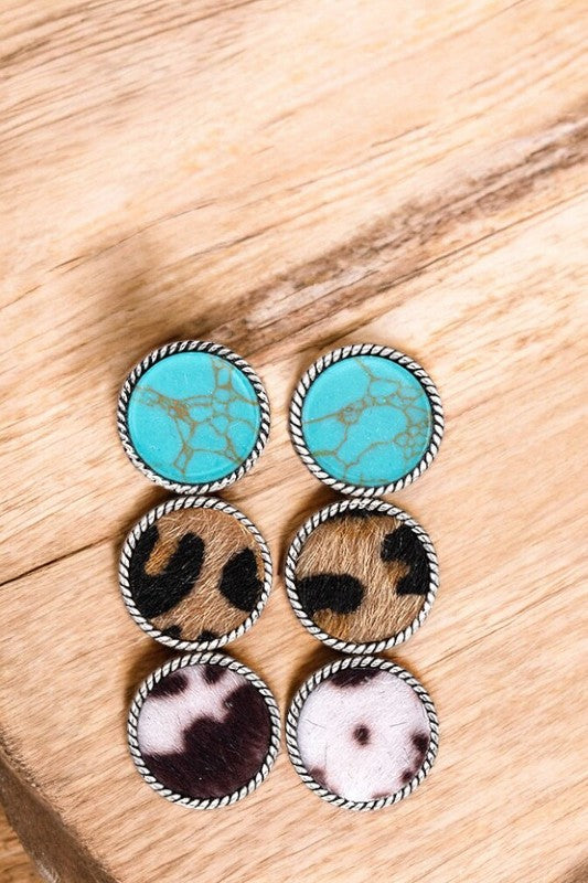 ROUND MIX FRAMED POST EARRING SET