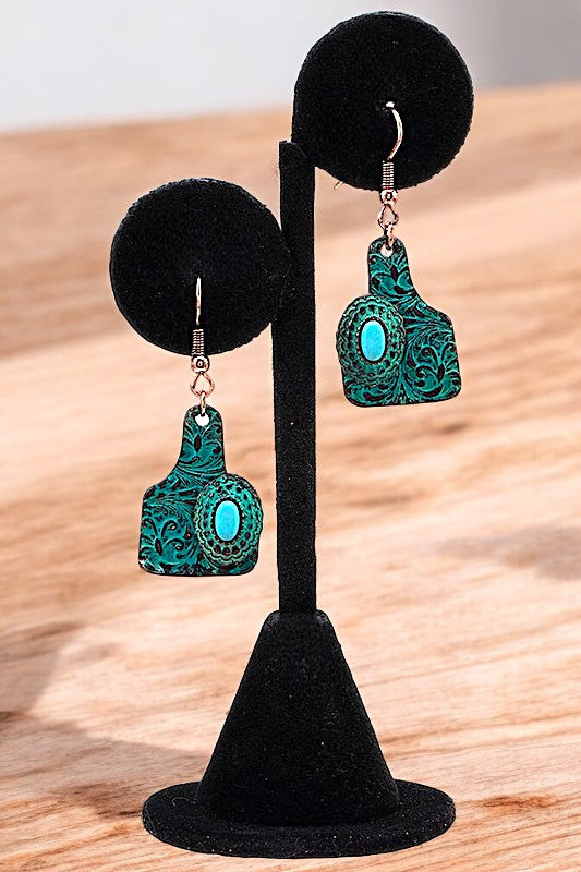 WESTERN OVAL ETCHED GEM ACCENT DROP EARRING