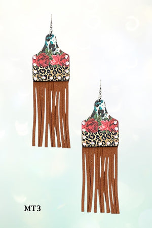 FACETED GEM MIX FLORAL PRINT TASSEL DROP EARRING