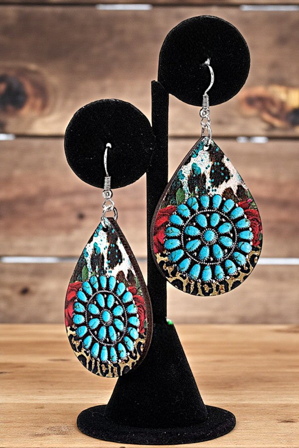 MIX FLORAL TEARDROP DANGLE EARRING
