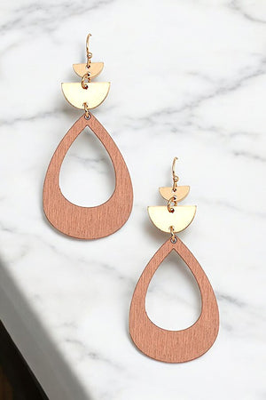 WOODEN TEARDROP DANGLE EARRING