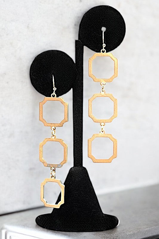 HEXAGON TRIPLE LINK DANGLE EARRING