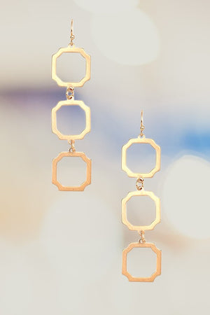 HEXAGON TRIPLE LINK DANGLE EARRING