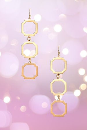 HEXAGON TRIPLE LINK DANGLE EARRING