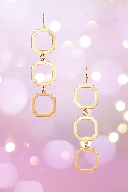 HEXAGON TRIPLE LINK DANGLE EARRING