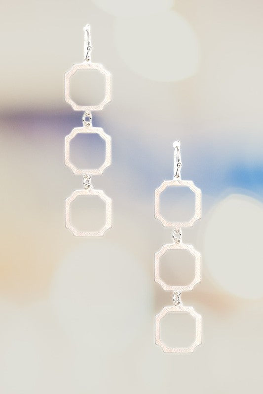 HEXAGON TRIPLE LINK DANGLE EARRING