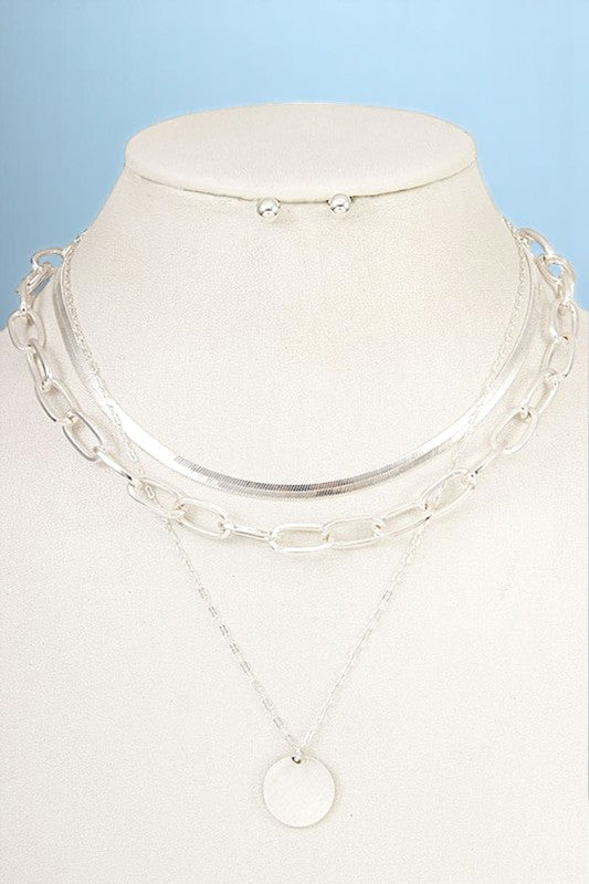 ROUND PENDANT MIX CHAIN NECKLACE SET