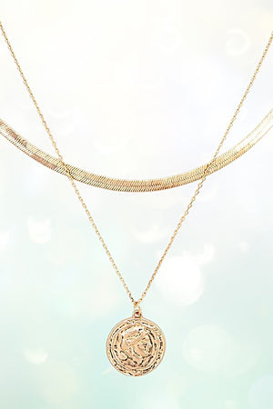 ETCHED COIN PENDANT MIX CHAIN NECKLACE SET