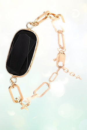 FACETED OVAL GEM CHAIN LINK BRACELET