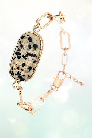 FACETED OVAL GEM CHAIN LINK BRACELET