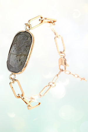 FACETED OVAL GEM CHAIN LINK BRACELET