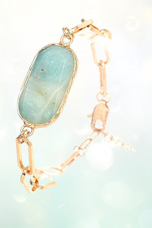 FACETED OVAL GEM CHAIN LINK BRACELET