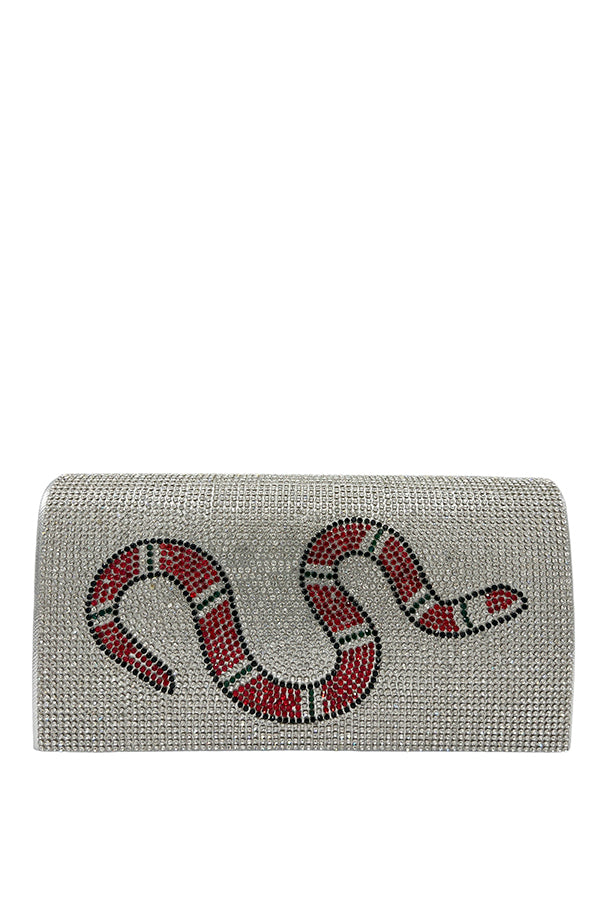 Rhinestone Pave Snake Accent Evening Bag