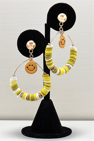 SMILEY FACE FLAT DISK BEAD DANGLE EARRING